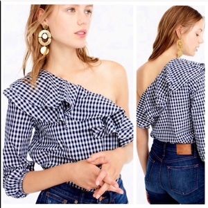 J.Crew Gingham One Shoulder Top